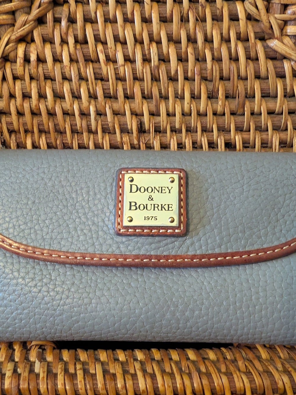 Dooney & Bourke Gray Leather Continental Wallet with Brown Trim